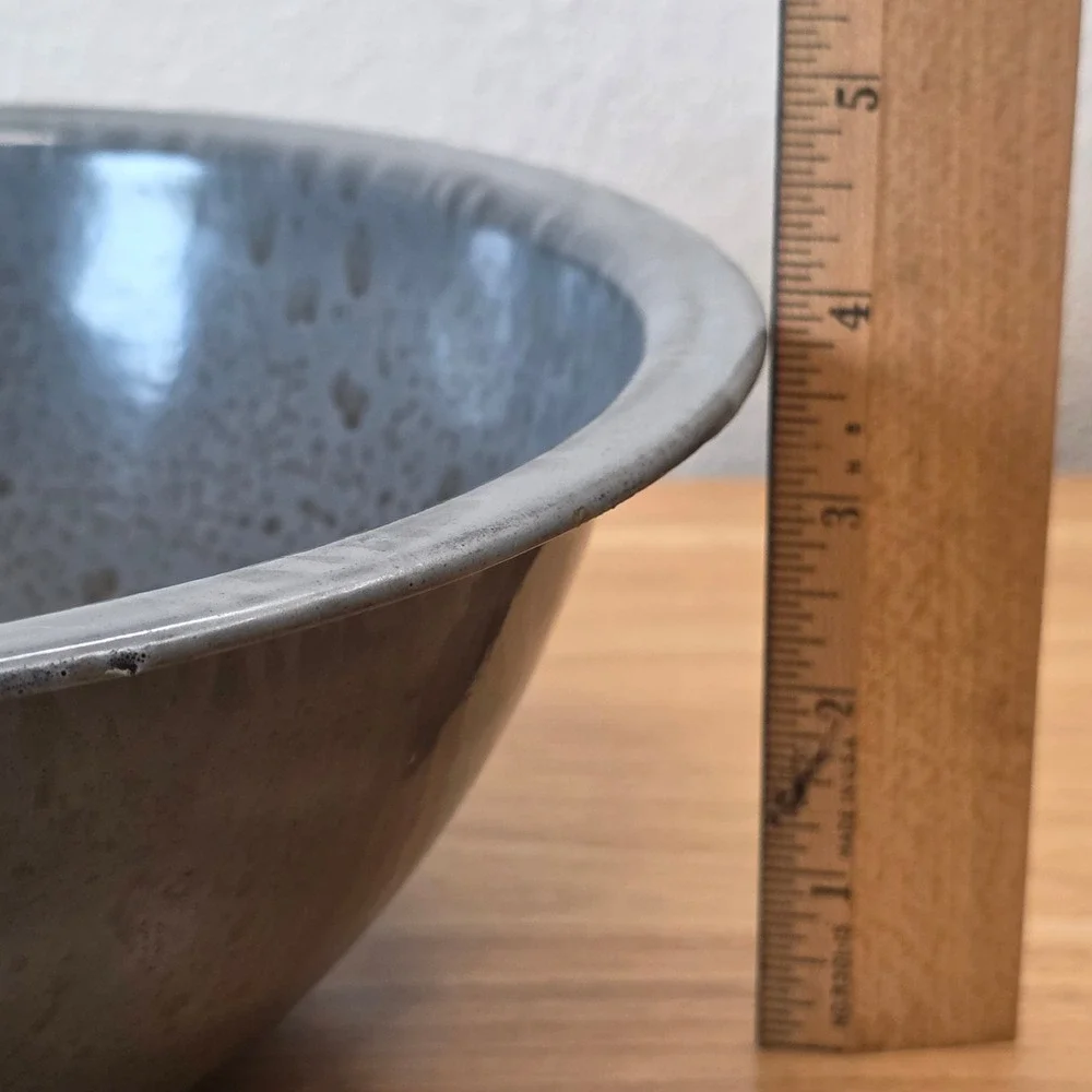 Vintage Gray Graniteware Enamelware Large Round Mixing Bowl 10.5